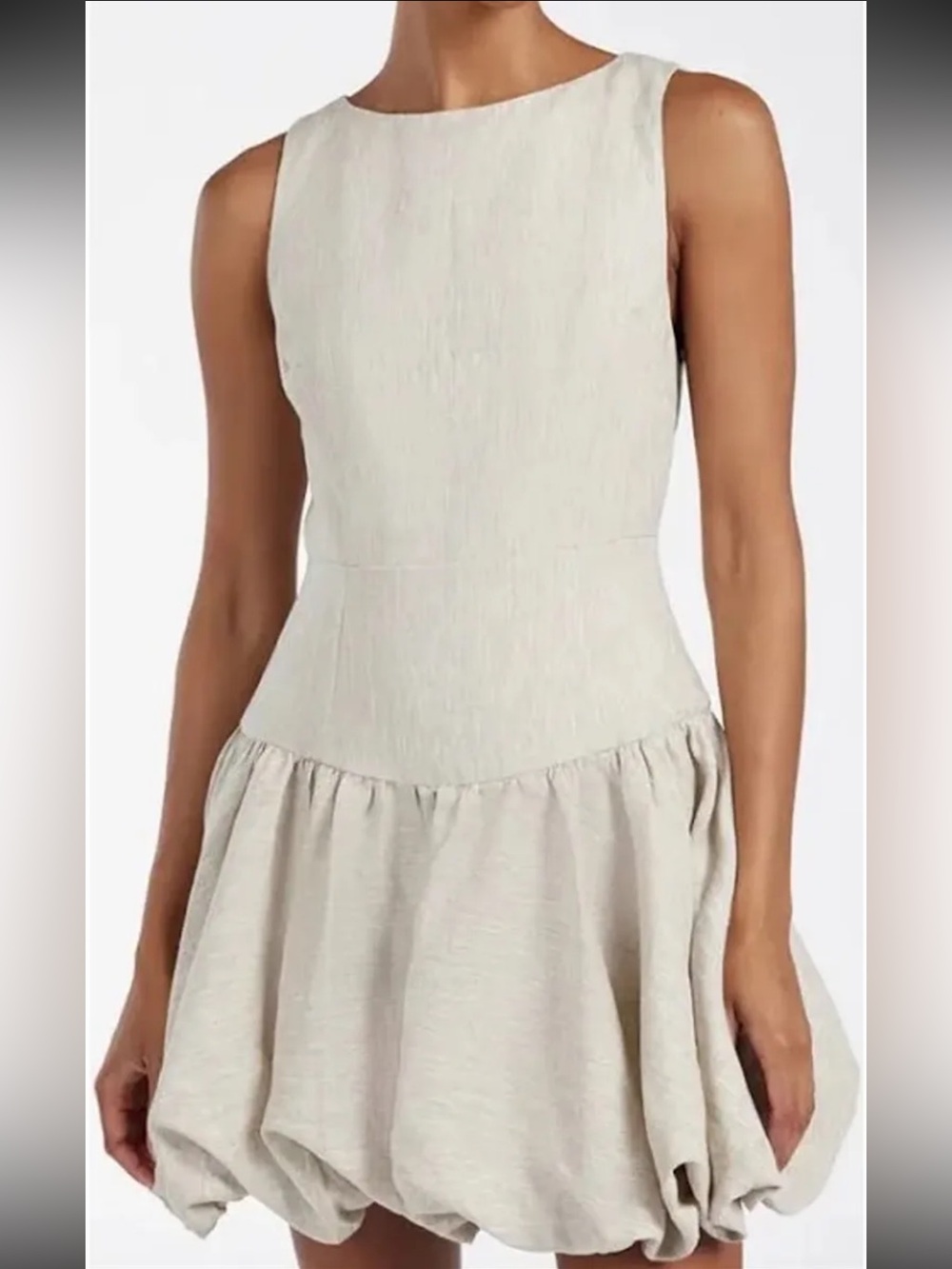 DISSH Sleeveless Linen-Blend Bubble Hem Dress in Light Beige